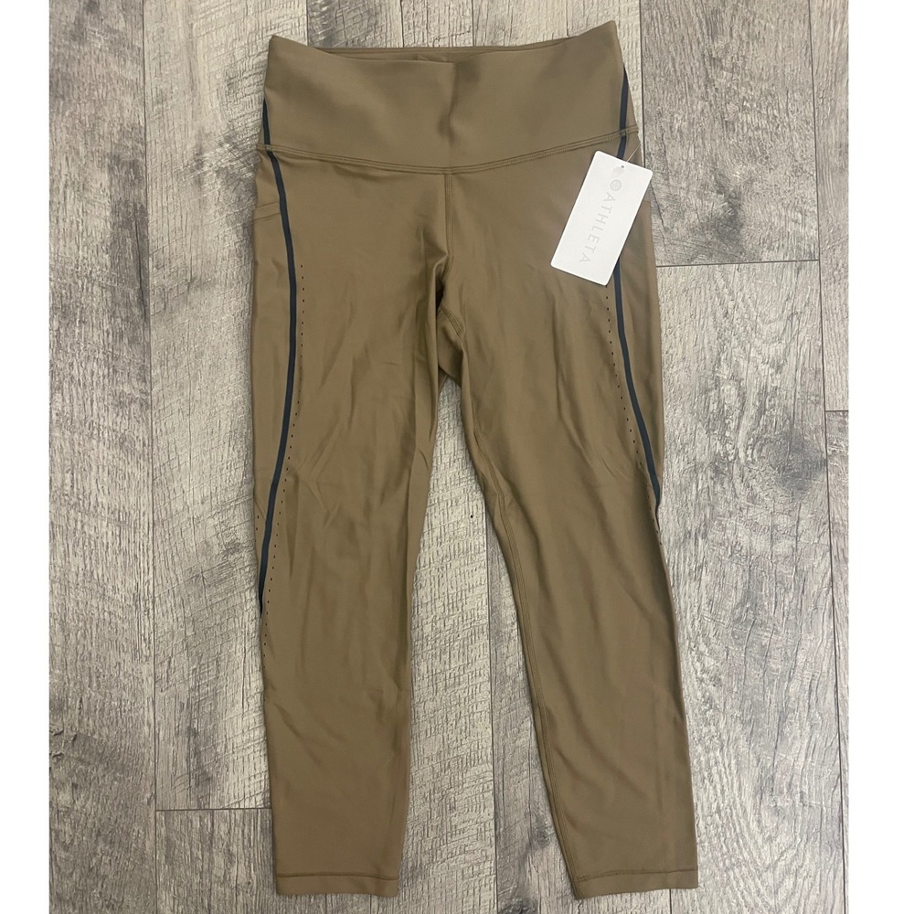 Athleta Interval Stash Tipped Lasercut 7/8 Tight‎ Leggings Brown Medium NEW